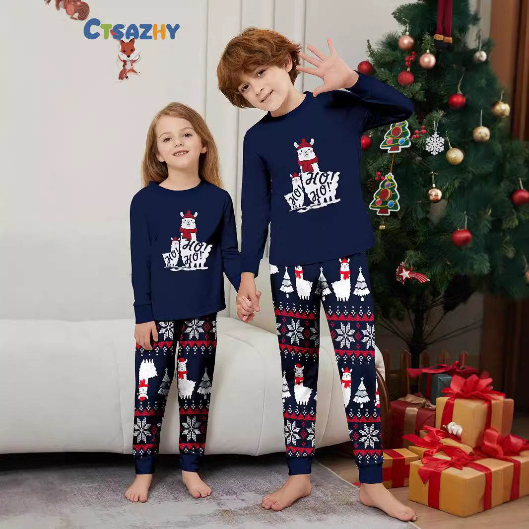 Christmas Tree Snowflake Letter Stripe Christmas Family Matching Pajamas Printed Home Wear