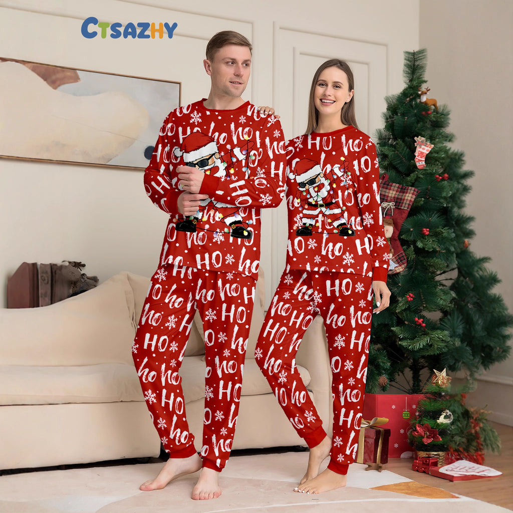 Print Pajamas for Family of Four Christmas Theme Parent-Child Matching Outfits,