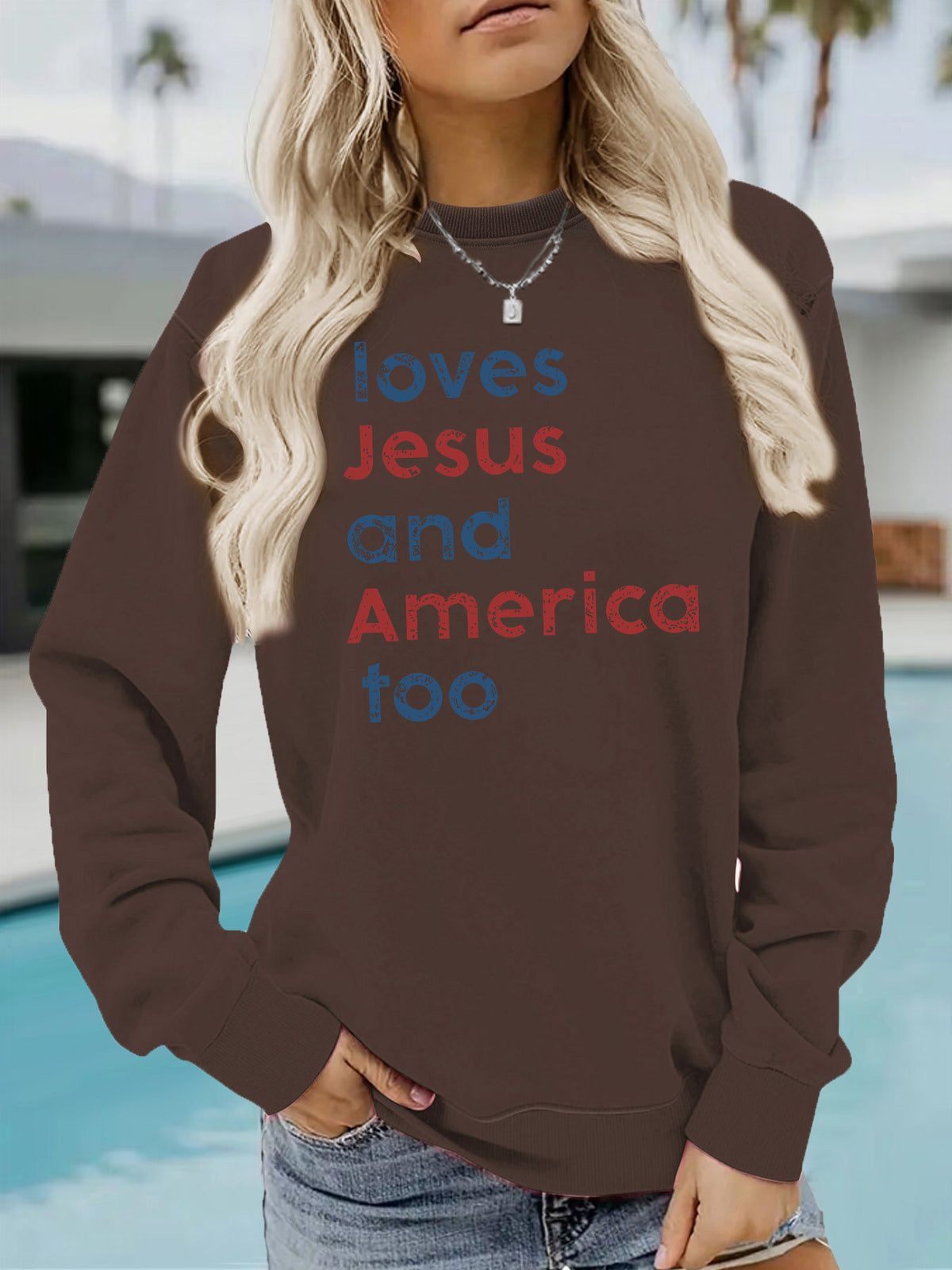 Loves Jesus and America too round neck long sleeved shirt