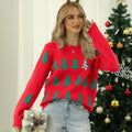 Christmas Tree Knitted Sweater Long Sleeve Red Christmas Sweater
