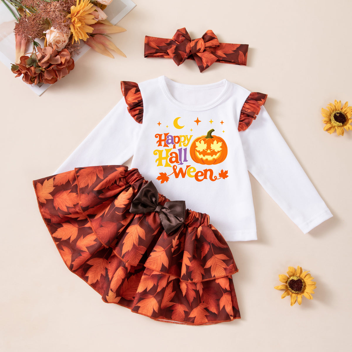 Girls' Maple Leaf 3-Piece Thanksgiving Outfit Set