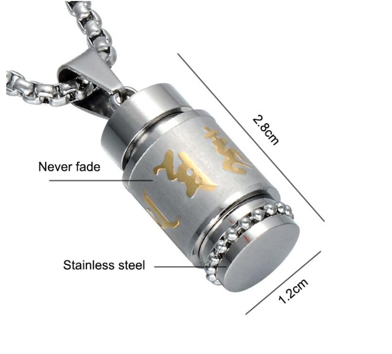 Two Tone Rotatable Mantra Men Pendant & Necklace Prayer OM MANI PADME HUM Stainless Steel Necklaces