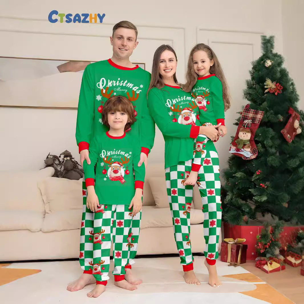 Christmas Deer Plaid Letter Print Matching Family Pajamas Sleepwear