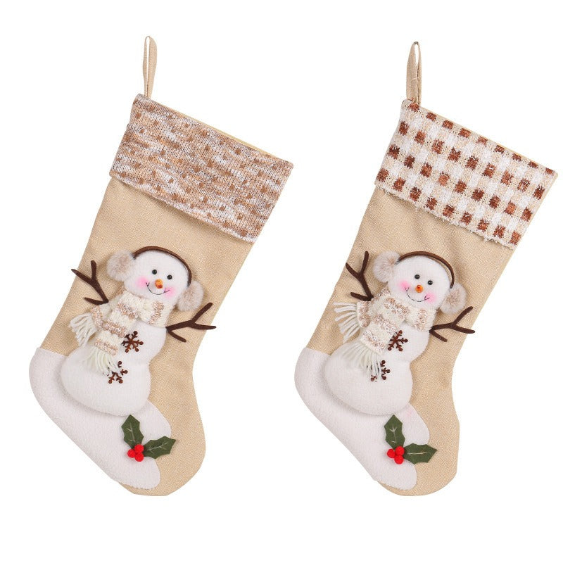 Christmas Decorations Large Christmas Socks Gift Bag Snowman Christmas Socks Checkered Striped Sock Mouth Christmas Tree Pendant