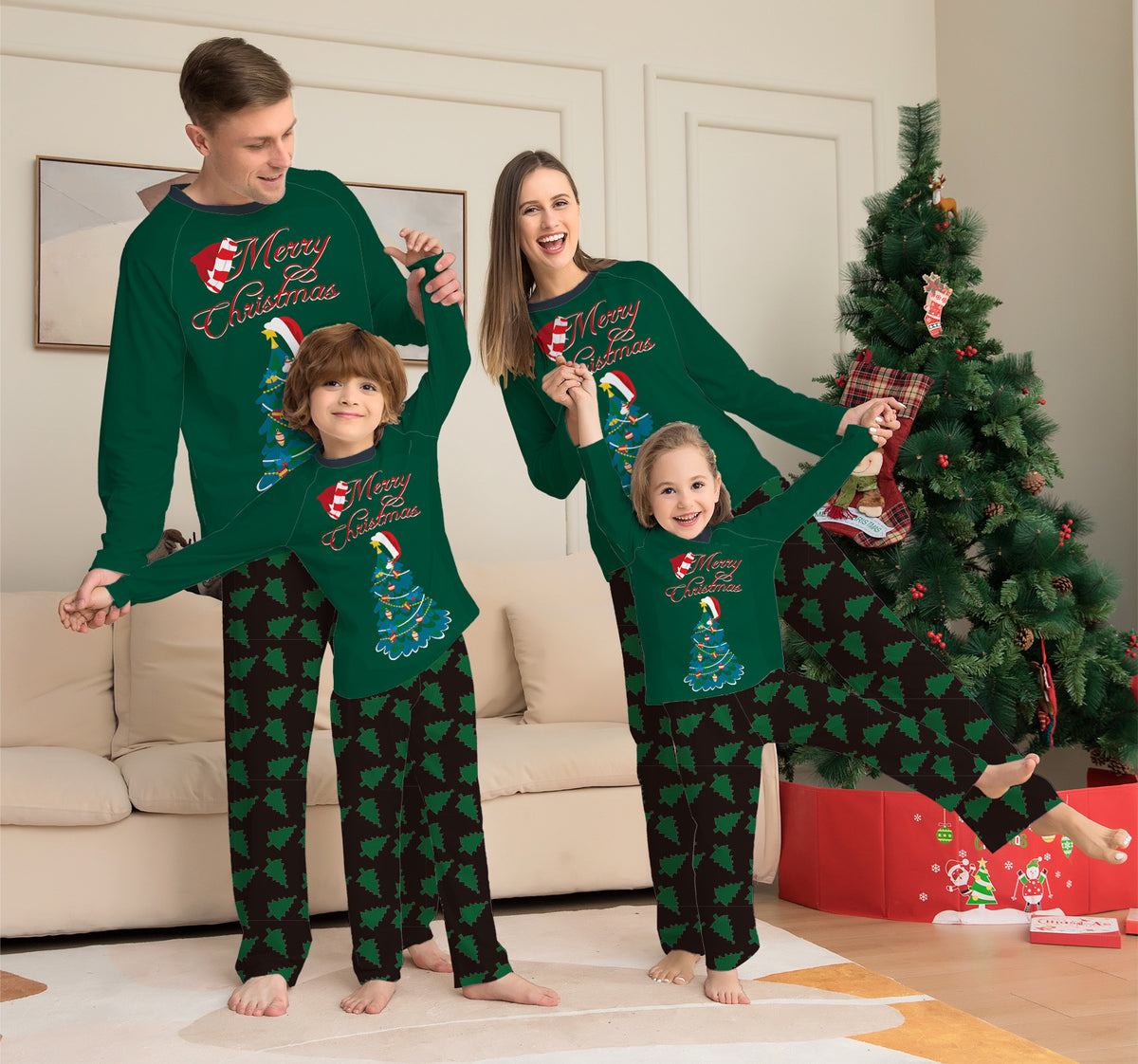 Family Christmas Matching Pajamas Long Sleeve Christmas Tree Home Wear Sleepwear