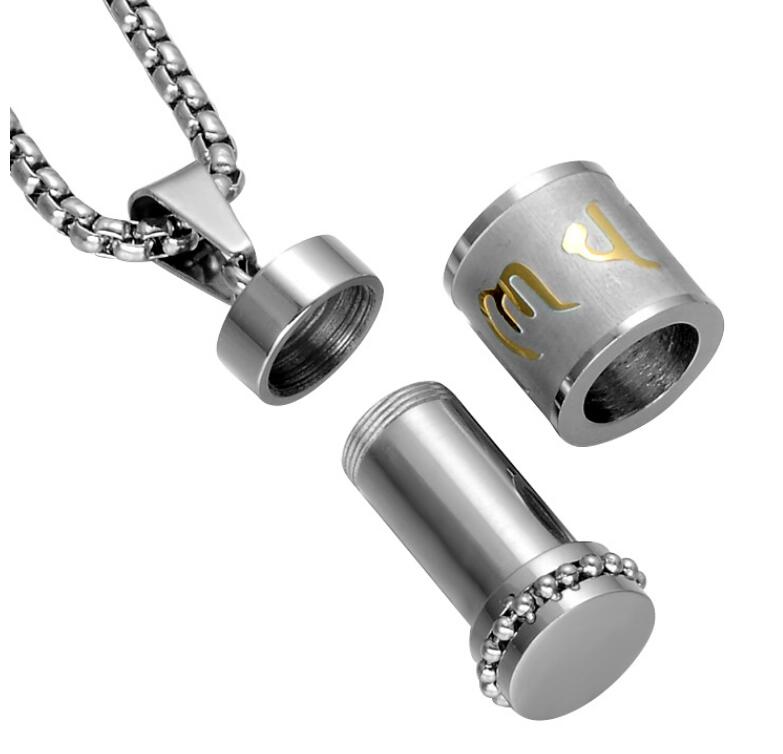 Two Tone Rotatable Mantra Men Pendant & Necklace Prayer OM MANI PADME HUM Stainless Steel Necklaces