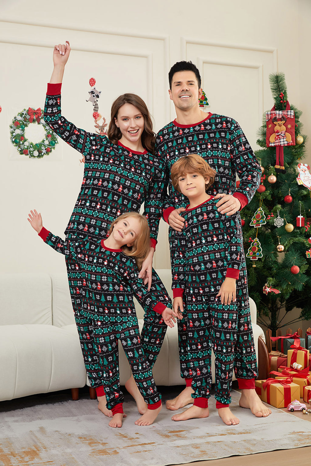 Christmas Tree Pattern Striped Full Floral Print Family Matching Pajamas Sleepwear