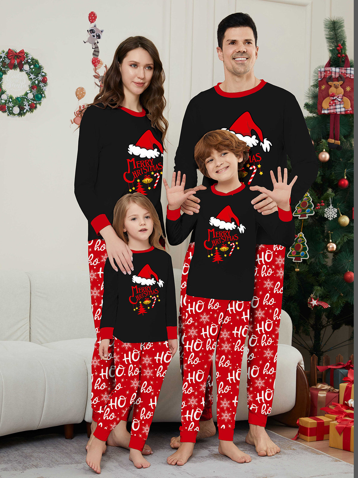 Christmas Hat Letter Snowflake Christmas Family Matching Printed Lounge Wear Pajamas