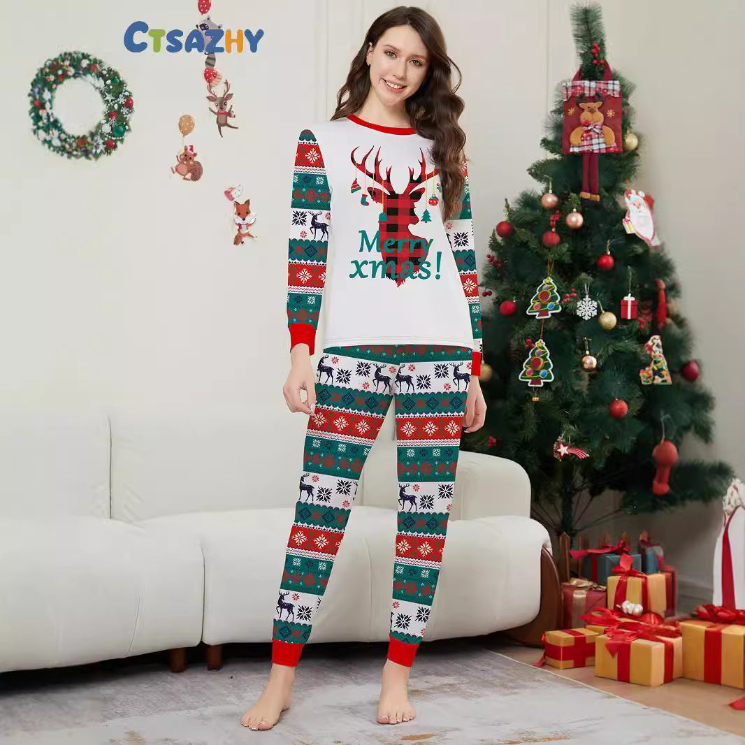 Christmas Deer Snowflake Letter Stripe Christmas Family Matching Printed Loungewear