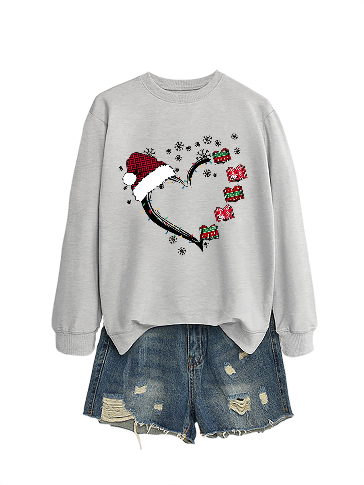Christmas hat snowflake heart-shaped book colorful lights hoodie
