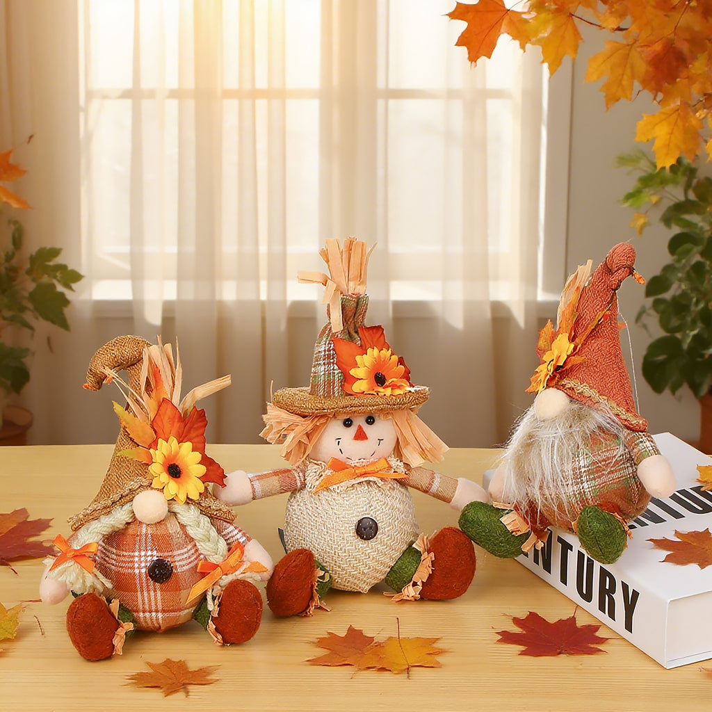 Harvest Festival Thanksgiving Sunflower Faceless Doll Autumn Scarecrow Figurine for Desk and Display Decoration