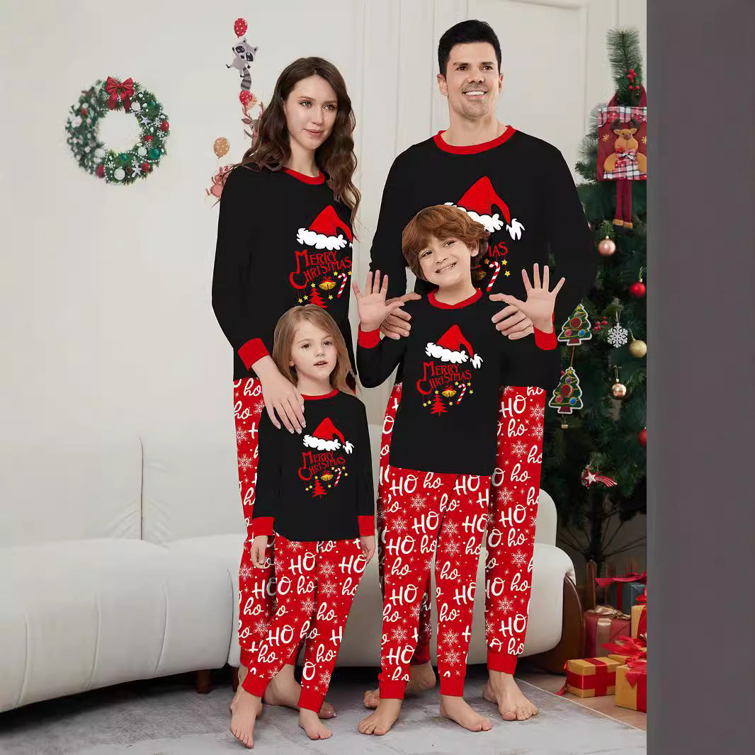 Christmas Hat Letter Snowflake Christmas Family Matching Printed Lounge Wear Pajamas