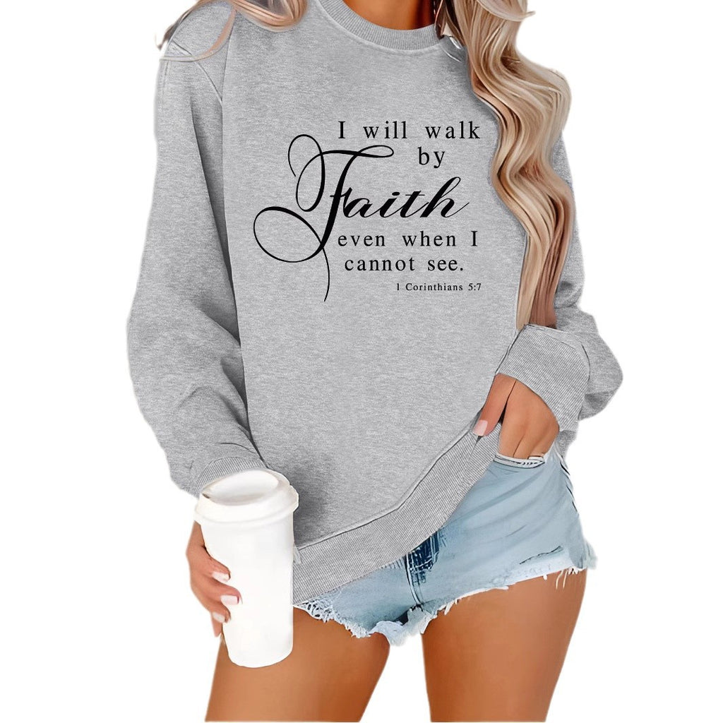 Round neck Faith Letter printed pullover sweatshirt sweatshirt