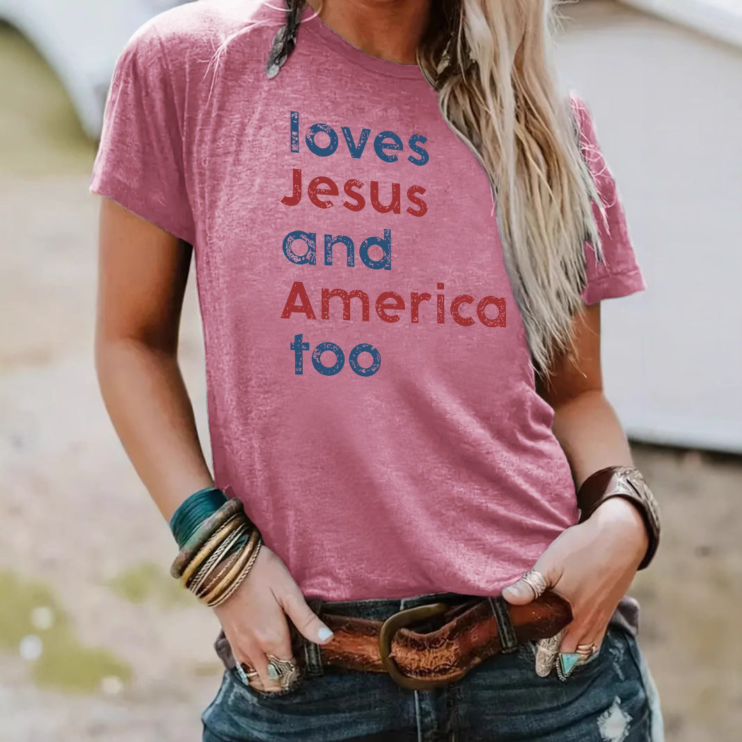 Short sleeved t-shirt loves Jesus and America too