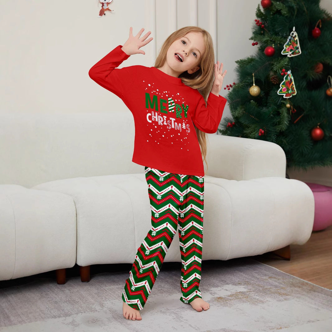 Christmas Family Matching Pajamas with Snowflake Letter Stripe Print, Casual Home Wear Sleepwear