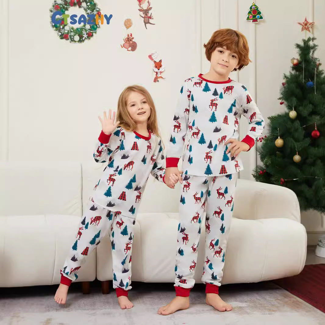Christmas Tree Deer All-Over Print Christmas Family Matching Pajamas Printed Sleepwear