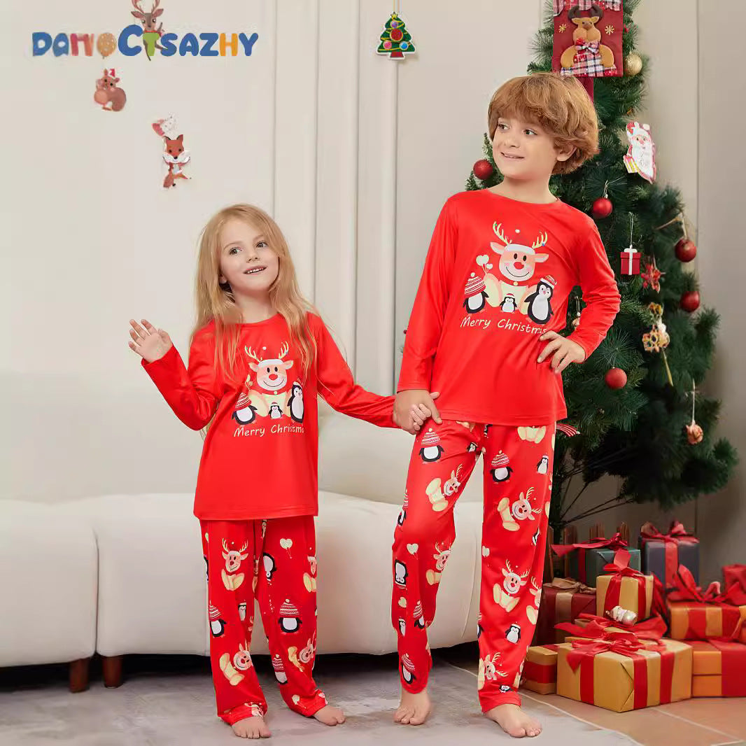Christmas Deer Penguin Letter Print Family Matching Pajamas Sleepwear