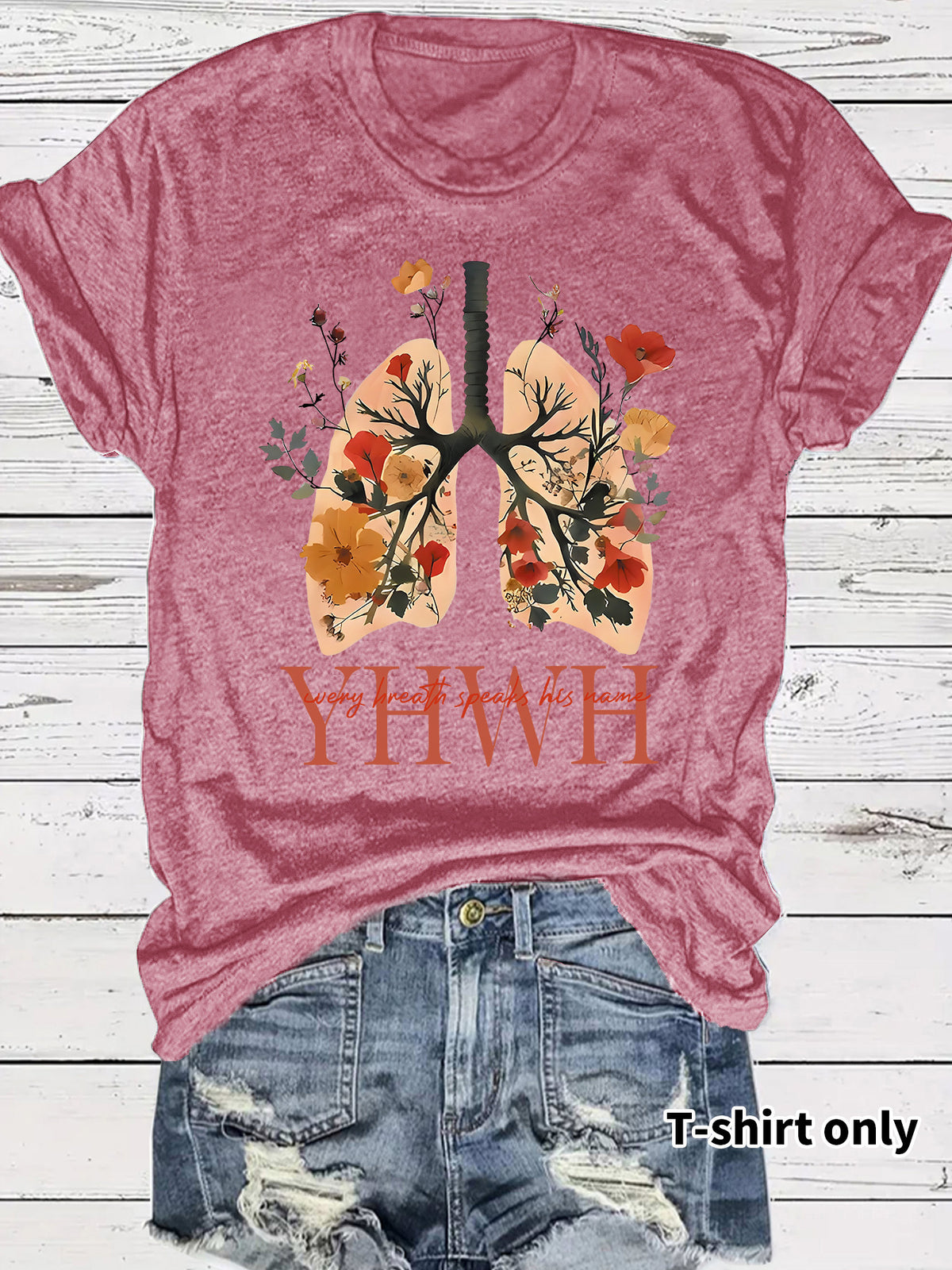 Floral Christian faith pattern round neck loose short sleeved shirt