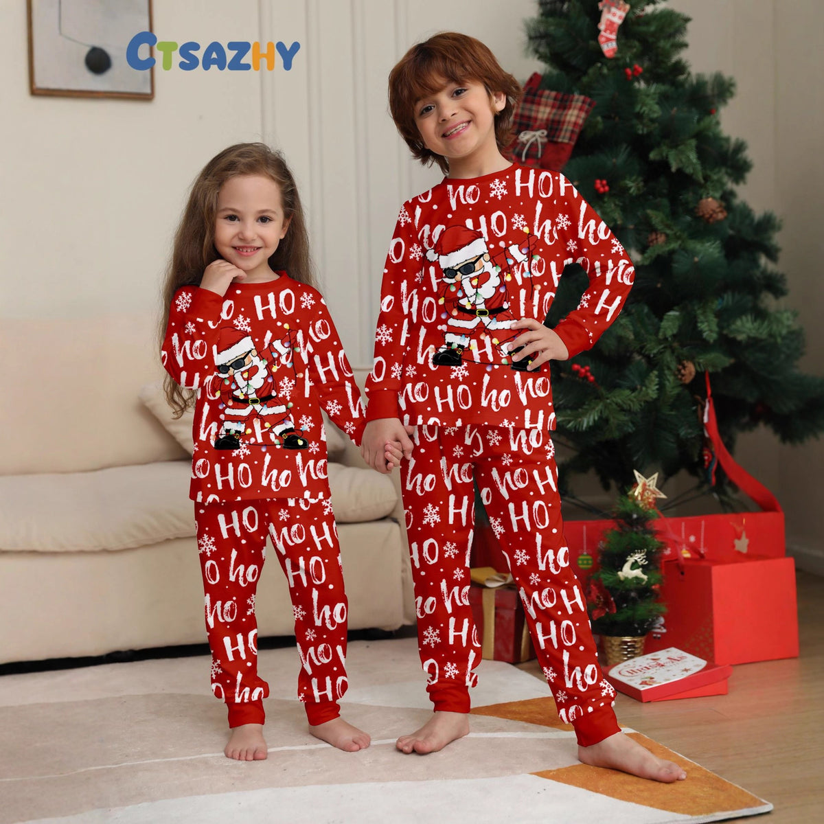 Print Pajamas for Family of Four Christmas Theme Parent-Child Matching Outfits,