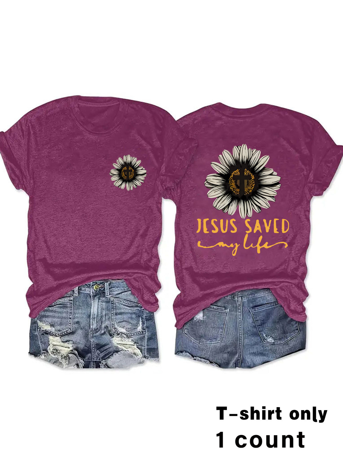 T-shirt Girl Jesus Saved My Life Flower Cross