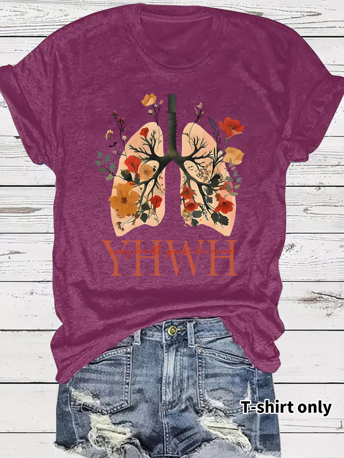Floral Christian faith pattern round neck loose short sleeved shirt