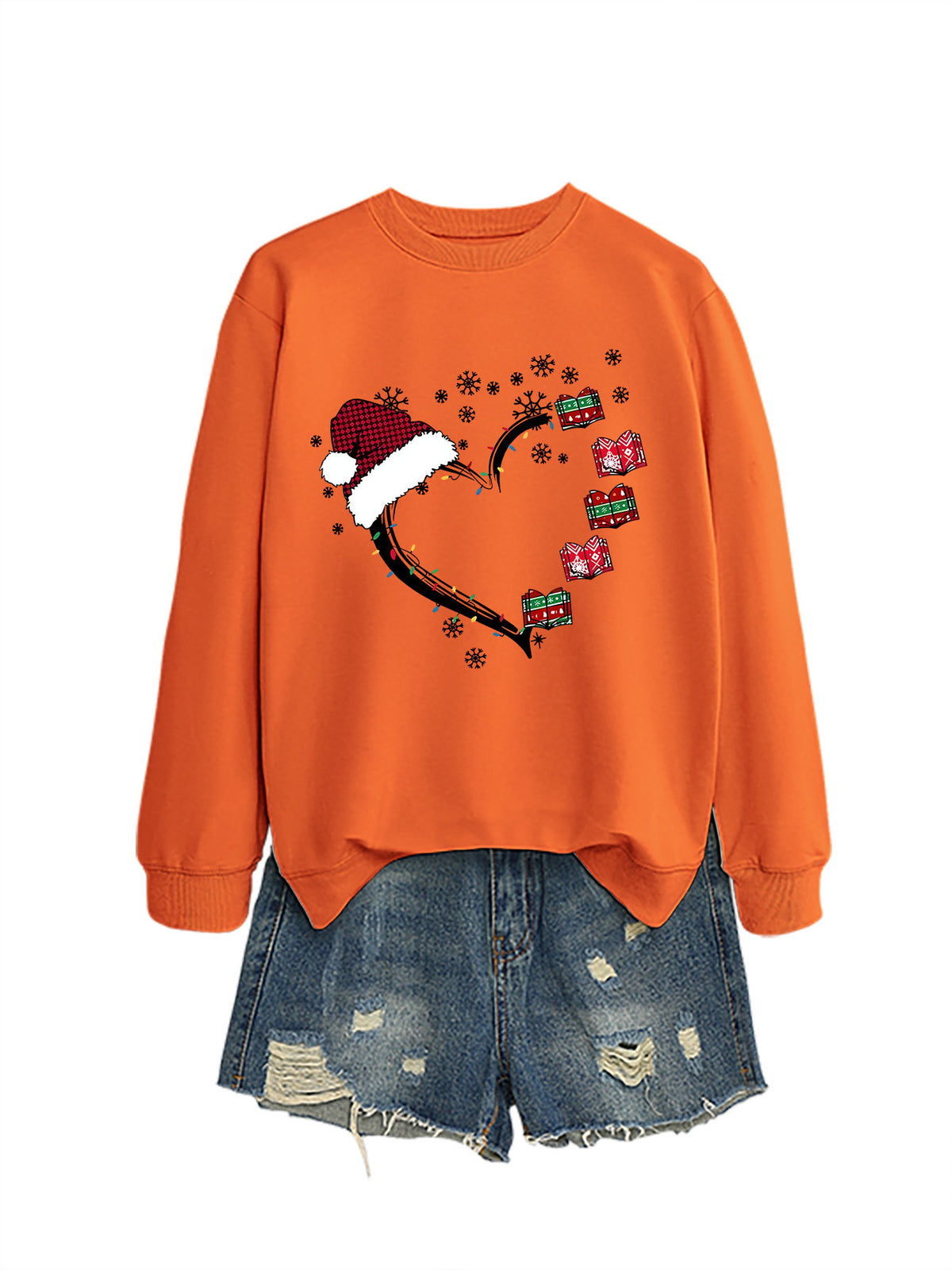 Christmas hat snowflake heart-shaped book colorful lights hoodie