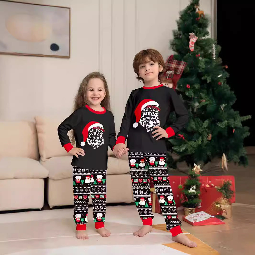 Christmas Santa Claus Letter Stripe Christmas Family Matching Printed Loungewear Pajamas