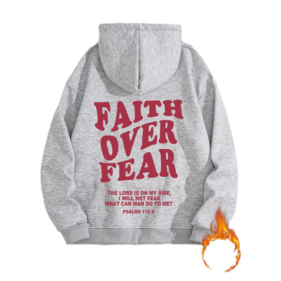 Kangaroo Pocket Hooded Long Sleeve with Thick Velvet FAITH OVER FEAR