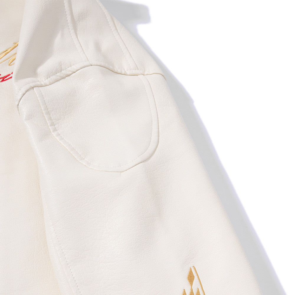 Embroidered PU leather jacket with letters