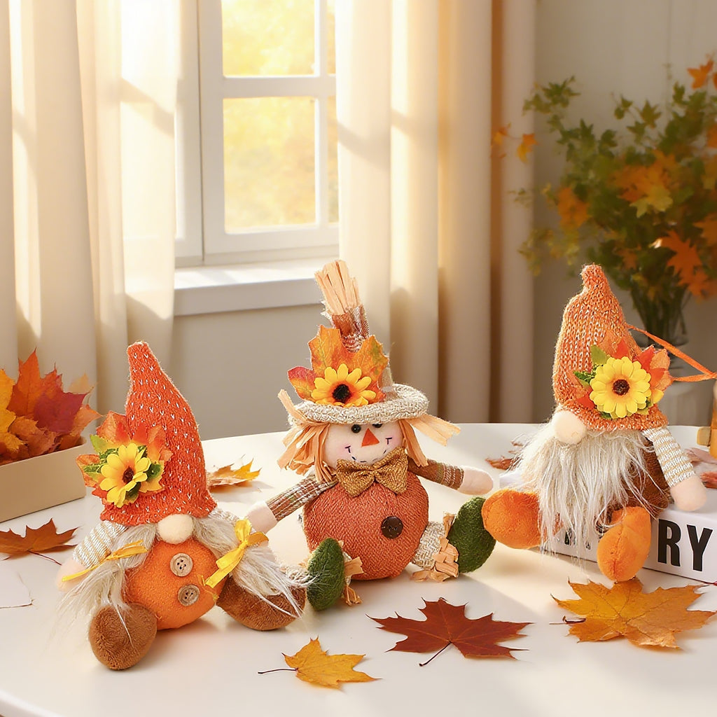 Harvest Festival Thanksgiving Sunflower Faceless Doll Autumn Scarecrow Figurine for Desk and Display Decoration