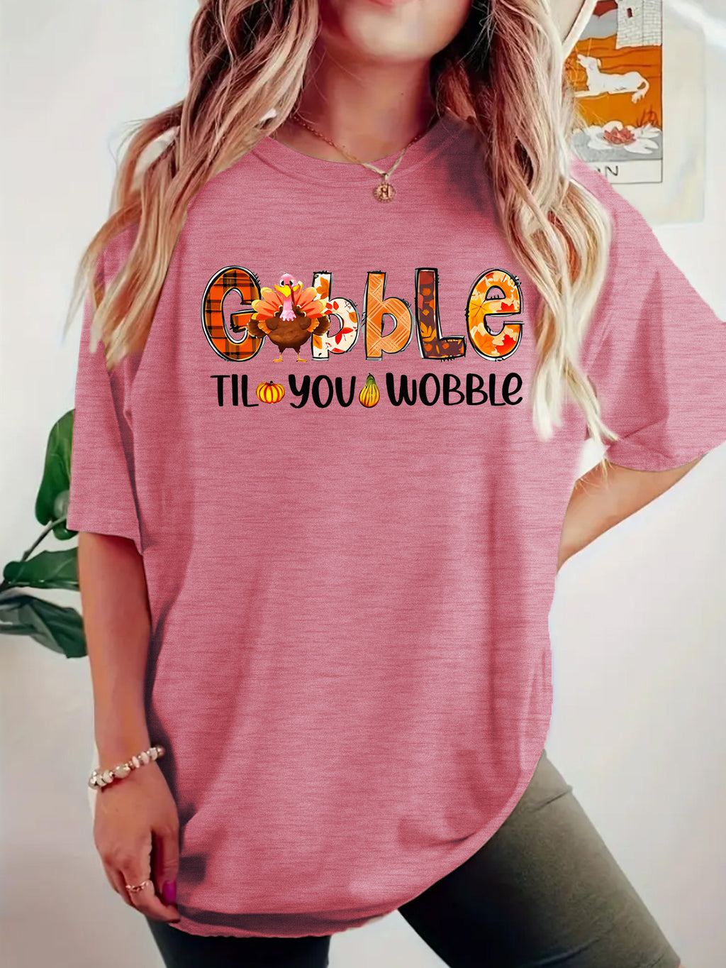 Interesting turkey print round neck pullover short sleeved shirt