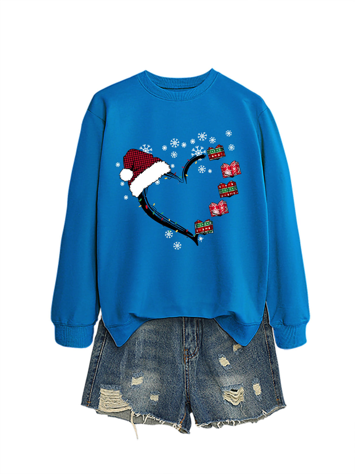 Christmas hat snowflake heart-shaped book colorful lights hoodie