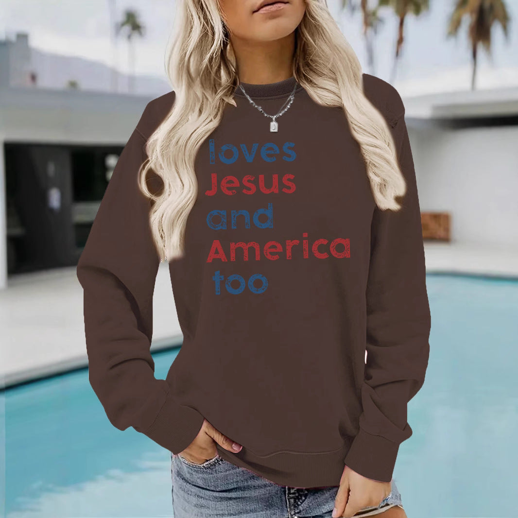 Loves Jesus and America too round neck long sleeved shirt