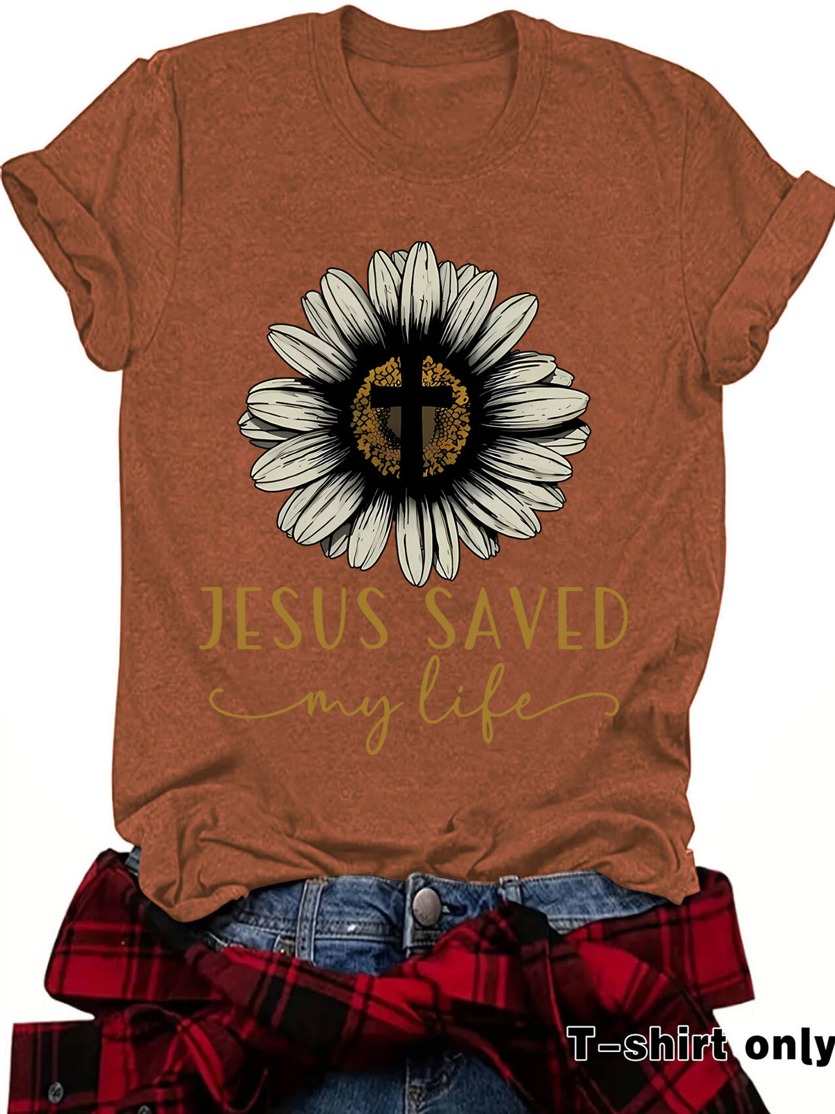 Jesus saved my life flower cross short sleeved shirt