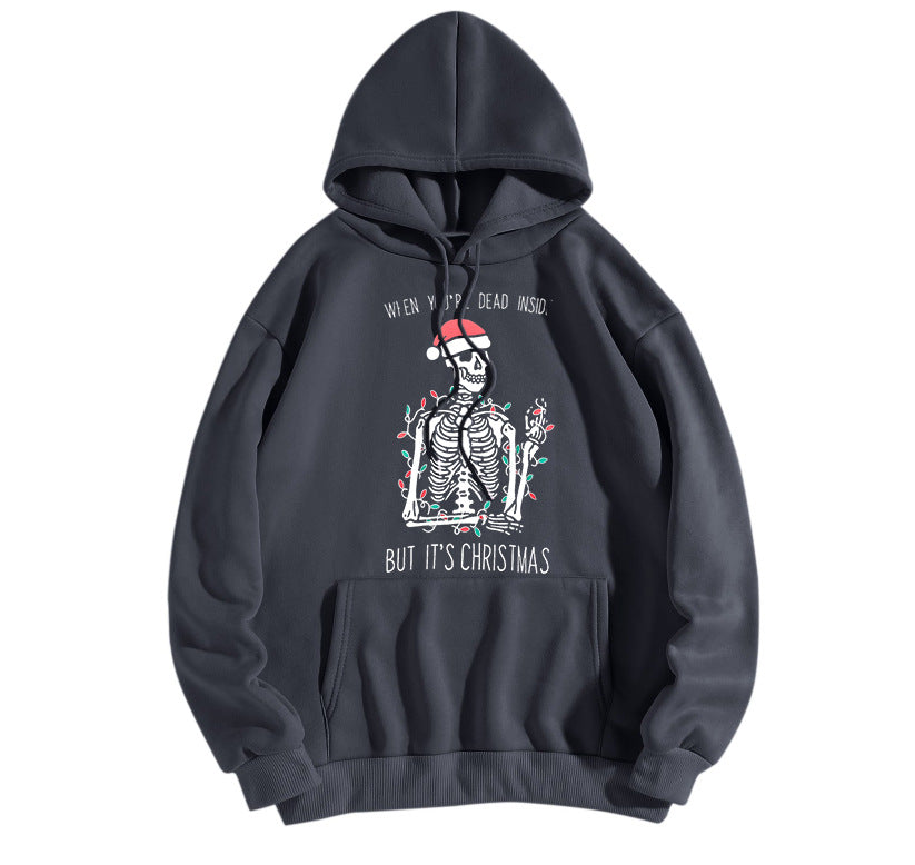 Christmas Hoodie Women's Shoulder Down Christmas Skeleton Hoodie