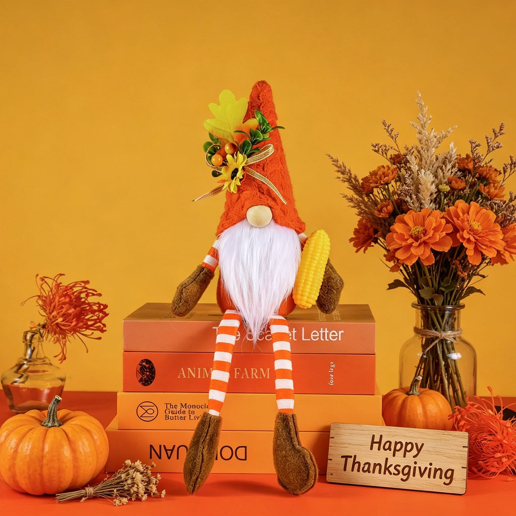 Autumn Thanksgiving Decoration Harvest Festival Decorative Pumpkin Plush Doll Long-Legged Figurine Decoration Display