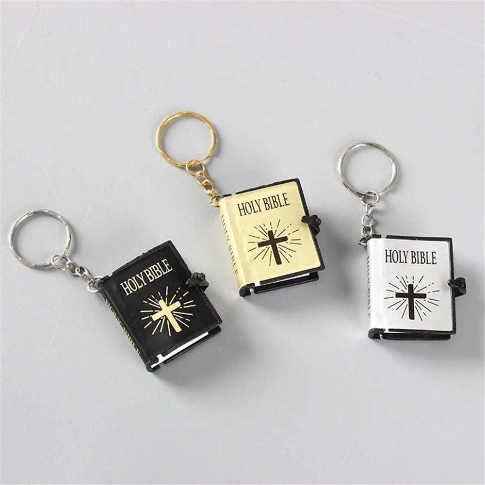 Gold Color Mini Holy Bible Keychain Real Paper Can Read Key Chain Pendant Keyring Fashion Religious Jewelry A865