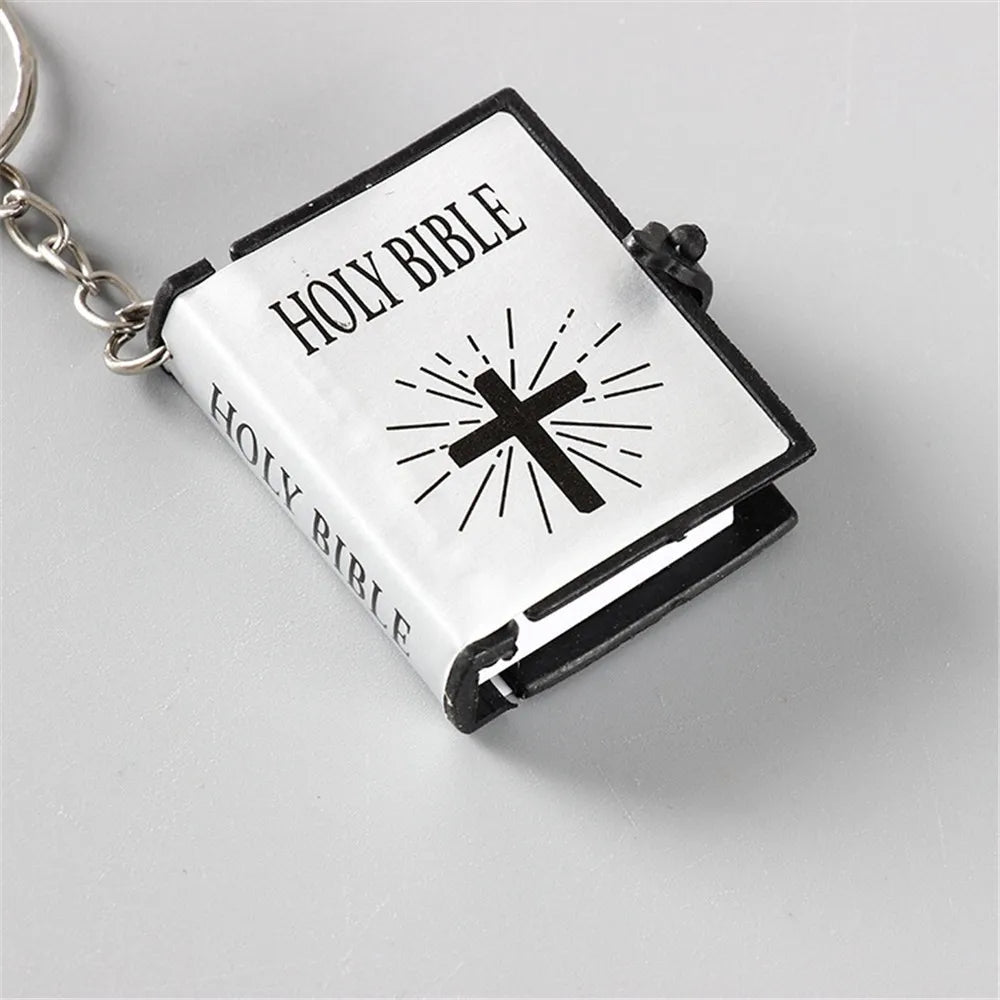 Gold Color Mini Holy Bible Keychain Real Paper Can Read Key Chain Pendant Keyring Fashion Religious Jewelry A865