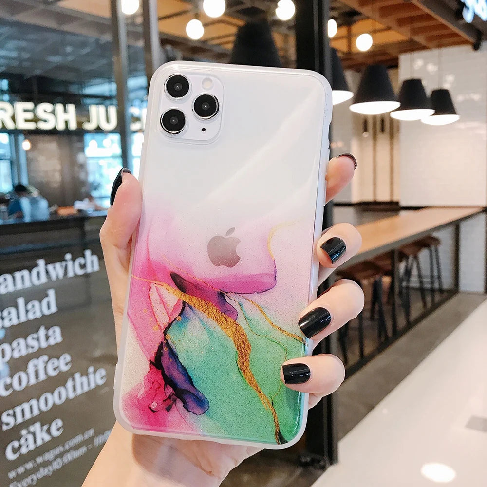 Vintage Colorful Marble Phone Case For iPhone 12 11 Pro Max