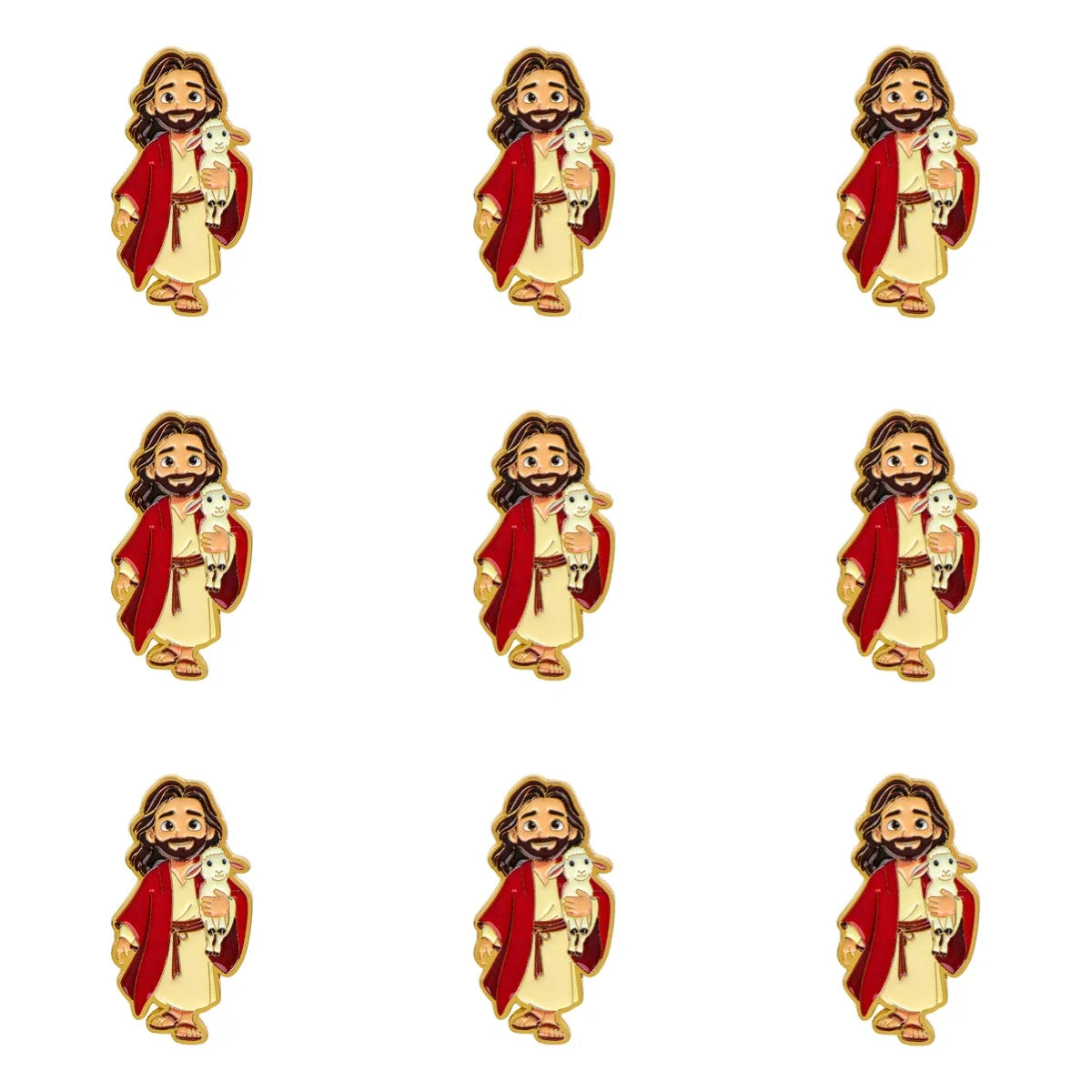 9pcs Jesus Holding Lamb Enamel Pin Set Christian Brooch For Coat Women's Brooches Collar Lapel Pins Metal Badges Jewelry Gift