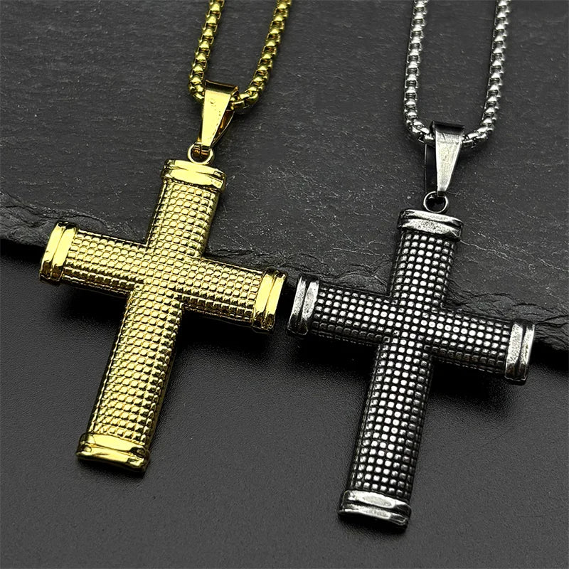 Christian JESUS CROSS Pendant Necklaces for Women Men Stainless Steel Gold Color Hip Hop Chain Amulet Necklace Faith Jewelry