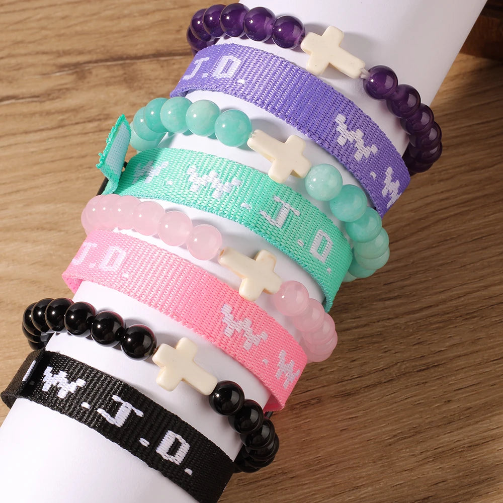 2pc What Would Jesus Do WWJD Bracelets Pack HWLF W.W.J.D Bracelet He Would Love First Elevated Faith Christian Cross Gifts