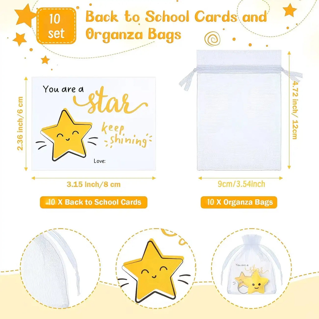 30-Piece Set: Cute Star Keychains, with inspiring Star Cards and Transparent Organza Bags — Thank You Gifts, Rewards, and Party