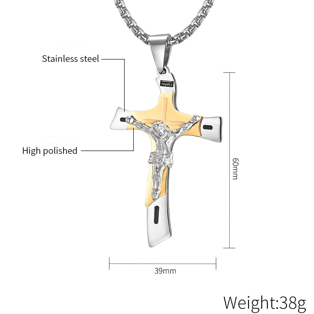Christian Amulet Jesus Pendant Necklace Stainless Steel Vintage Christian Cross Necklace Men Women Religious Believers Jewelry