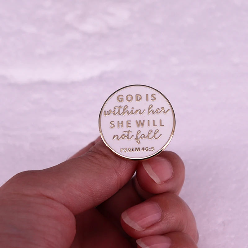Christian Badge Psalm 46 5 God Is Within Her She Will Not Fall Enamel Pin Brooch Jewelry Gifts for Friends