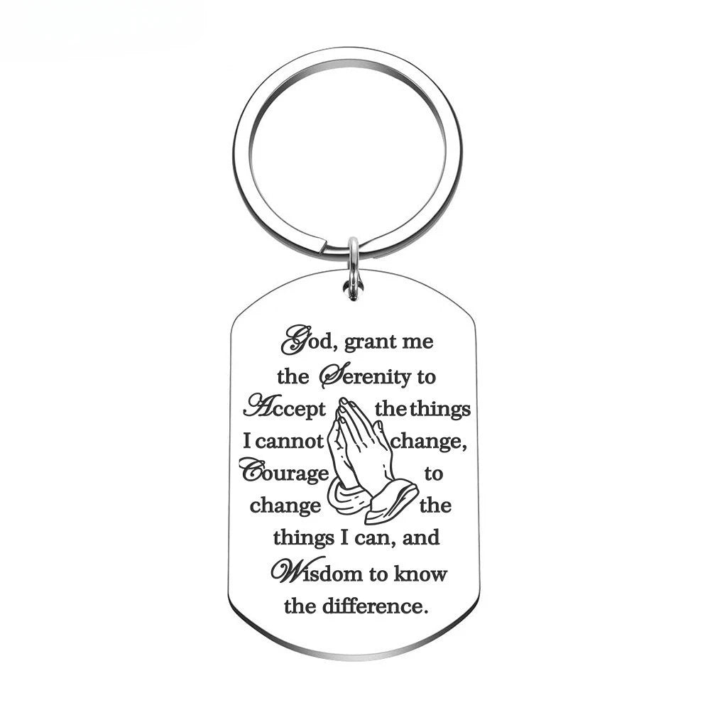 Christian Keychain Serenity Prayer Gift Sobriety Recovery s for Woman Men Teen Boy Girls Religious  Jewelry  Him Her