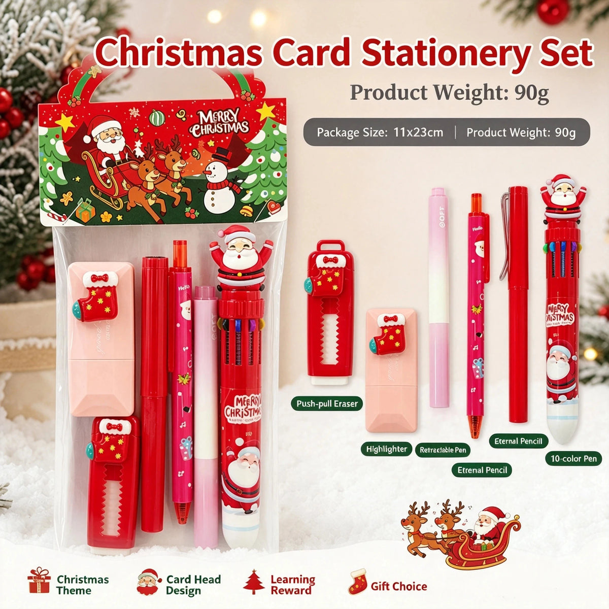 6 Christmas stationery sets, class holiday event gifts, Christmas gifts for friends, classmates, and children