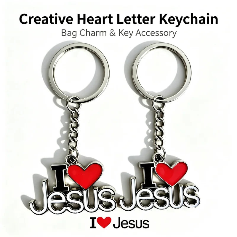 2/4pcs/set Heart Shaped Pendant Keychain With "I Love Jesus" - Alloy Christian Letter Jewelry, Perfect Choice for Prayer Gifts