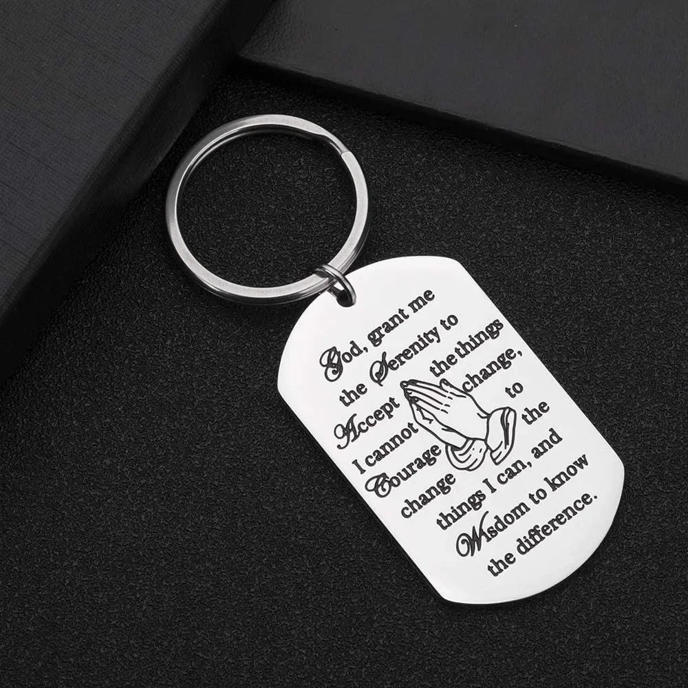 Christian Keychain Serenity Prayer Gift Sobriety Recovery s for Woman Men Teen Boy Girls Religious  Jewelry  Him Her