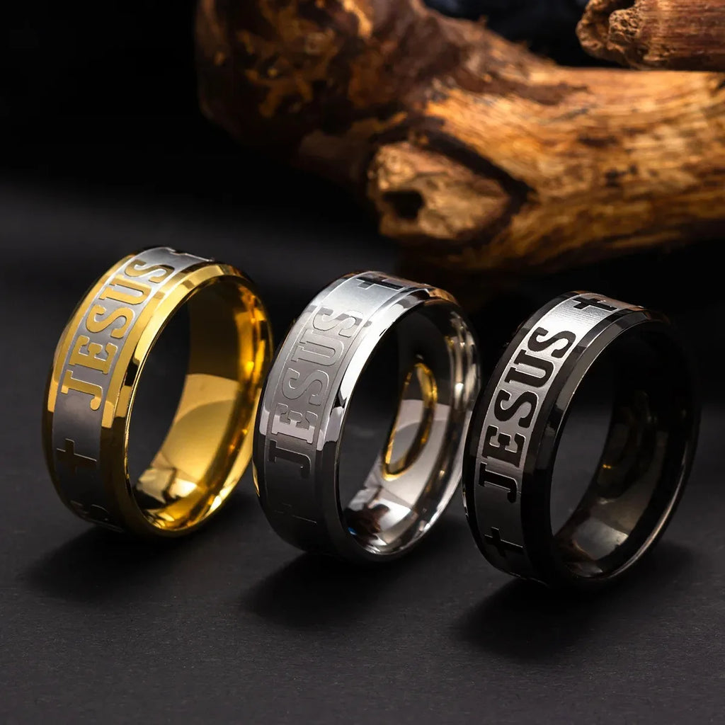 Fashion Stainless Steel Bible Verse Jesus Cross Rings For Men Vintage Christian Cross Religious Ring Amulet Jewelry Wholesale